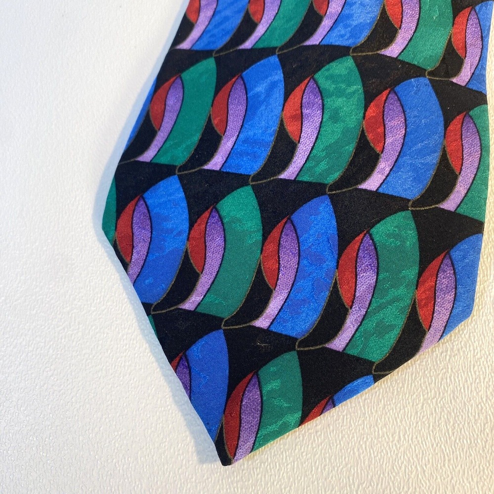 Givenchy Monsieur Silk Tie Black Red Blue Abstract USA Silk Necktie Classic 58"‎